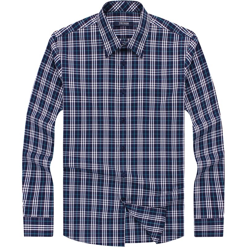Youngor/雅戈尔男装商务正装纯棉面料 修身剪裁 时尚格纹深蓝格纹衬衫050FKY