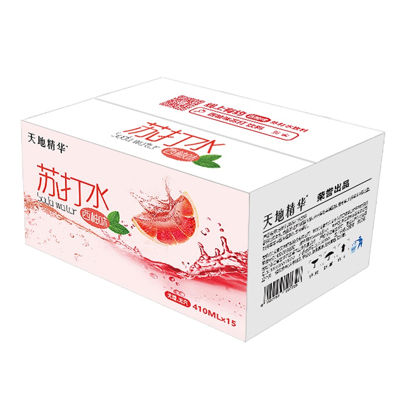 天地精华 苏打水碱性无糖无气西柚味410ml*15瓶*1箱 整箱装