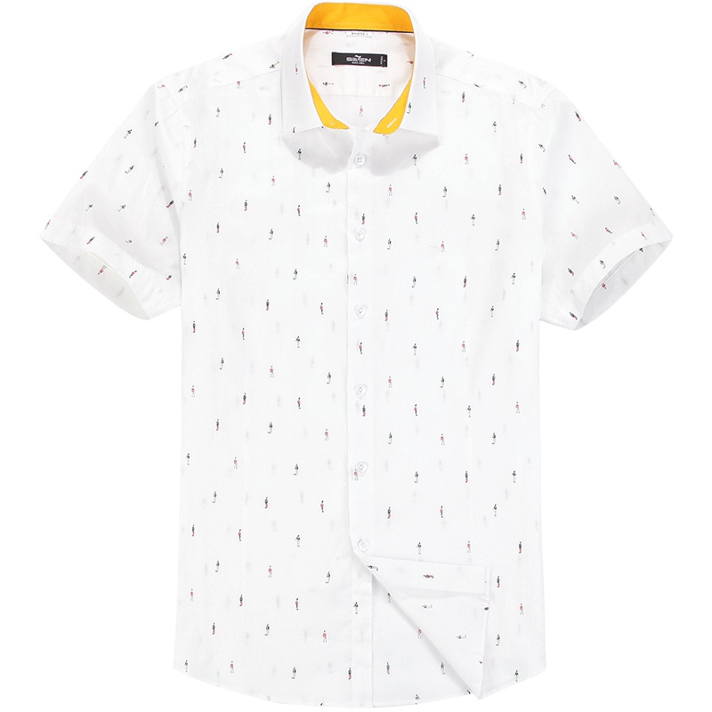 柒牌SEVEN男装夏季男士短袖衬衫精致logo修身薄款男休闲短衬衫