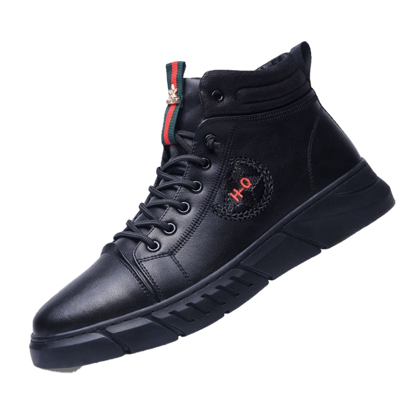 环球真皮马丁靴冬季高帮男士皮鞋雪地靴加绒中帮潮皮靴保暖棉鞋男