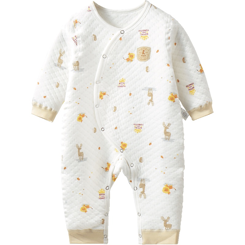 童泰TONGTAI秋冬加厚偏开闭裆连体衣1-12个月宝宝保暖内衣哈衣爬爬服