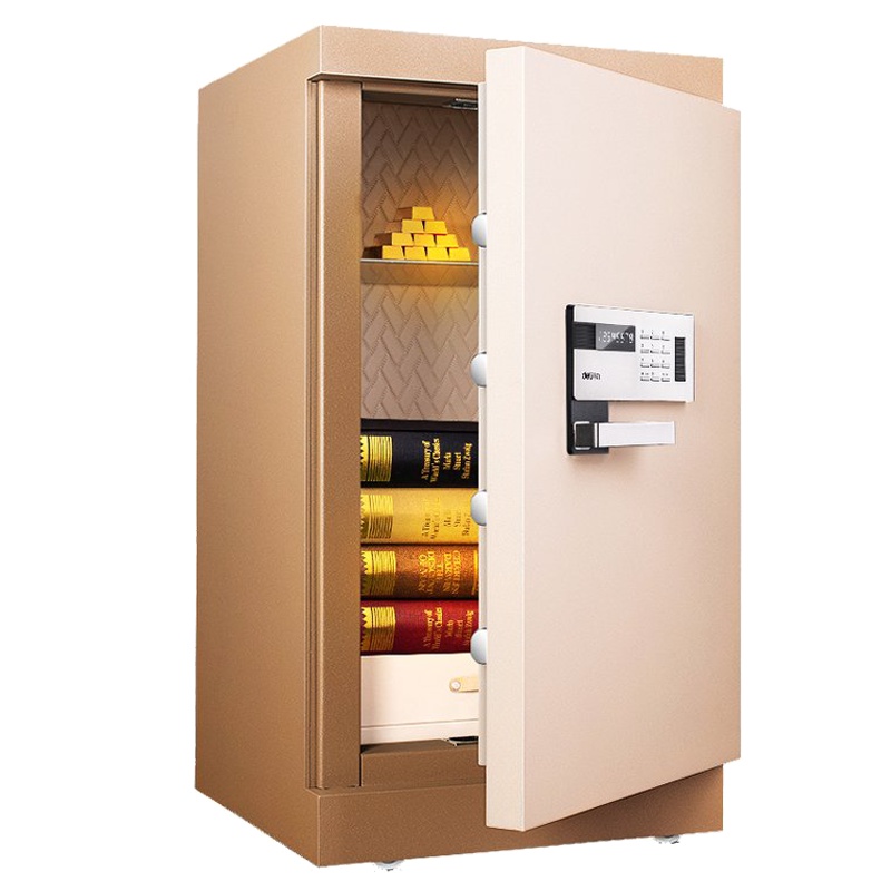 得力(deli)4093指纹密码双重锁控保险箱(棕色) 高82cm电子防盗保险箱 3C认证办公家用防盗合同资料保险柜