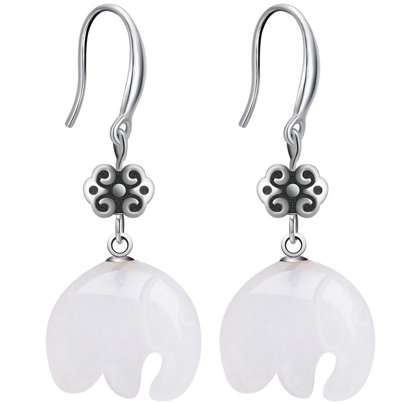 天然京白玉耳环吉象系列925银饰耳坠女