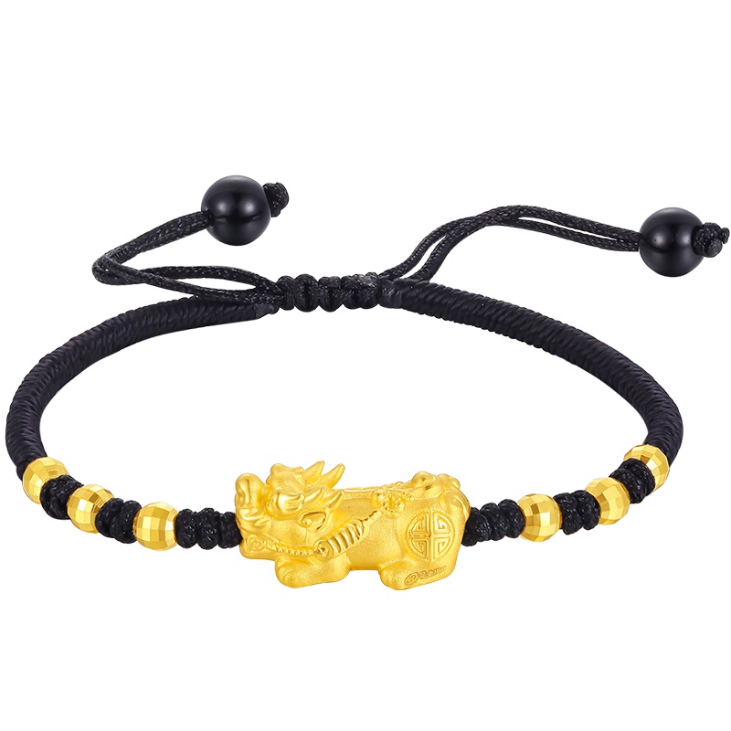 ZHOULIUFU周六福 珠宝3D硬金黄金手链 男女款貔貅手绳金珠手串 黄金貔貅时尚手链 定价