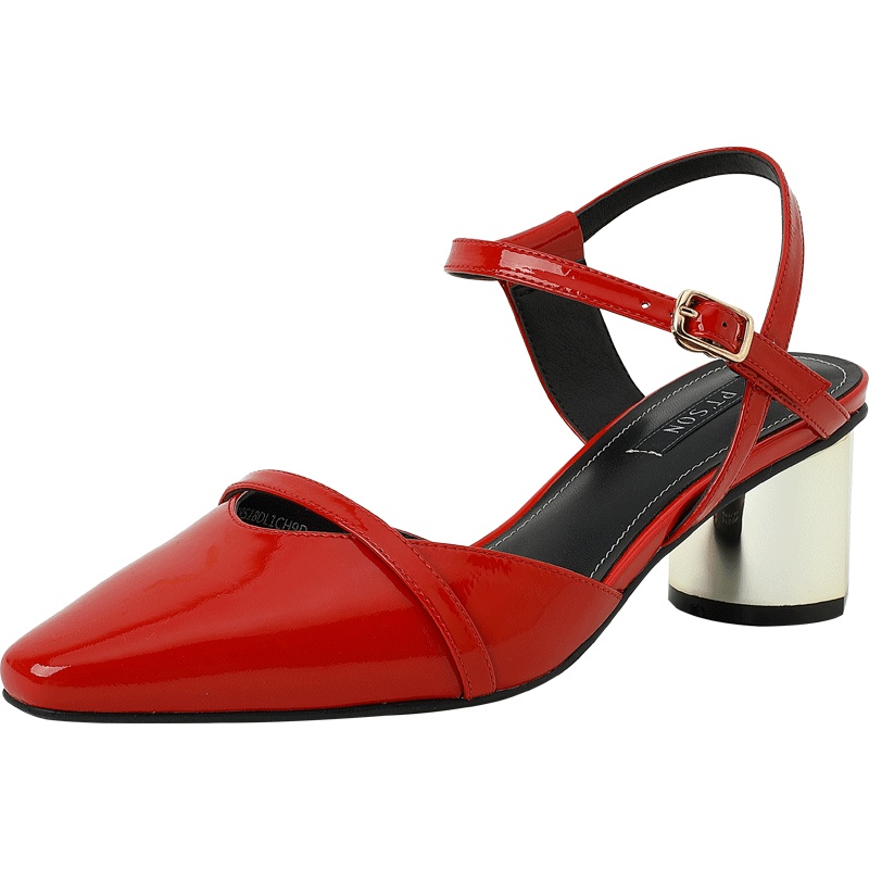 百田森包头凉鞋女新款粗跟高跟时尚尖头性感一字带女凉鞋_1