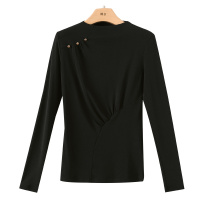 晚白2021春季新品时尚简约通勤立领长袖百搭常规内搭打底衫T恤女