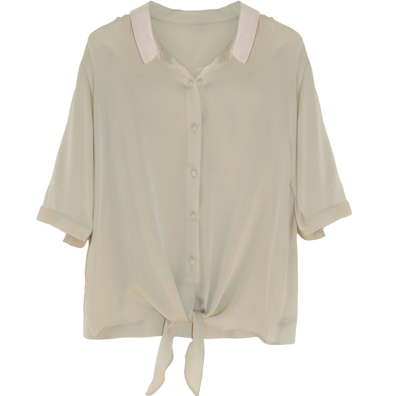 金菊2020夏季新款韩版宽松显瘦五分袖桑蚕丝上衣纯色百搭真丝衬衫