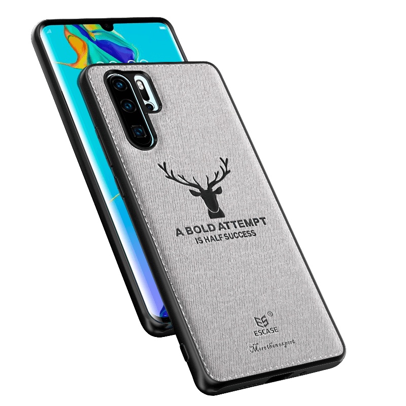 ESCASE 华为p30手机壳防摔自营 p30保护套个性男女通用创意全包边软壳贴皮背壳 ES-19麋鹿灰