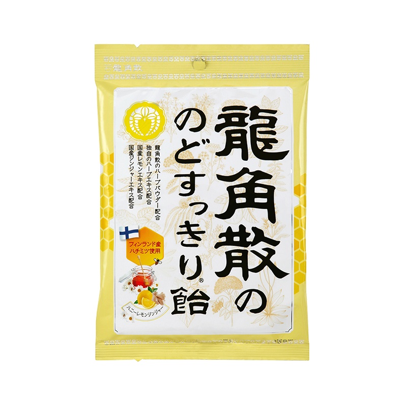 [百年汉方 持久润喉]RYUKAKUSAN 龙角散 蜂蜜柠檬生姜味 草本润喉糖 清咽 70克/袋 糖果零食清凉糖
