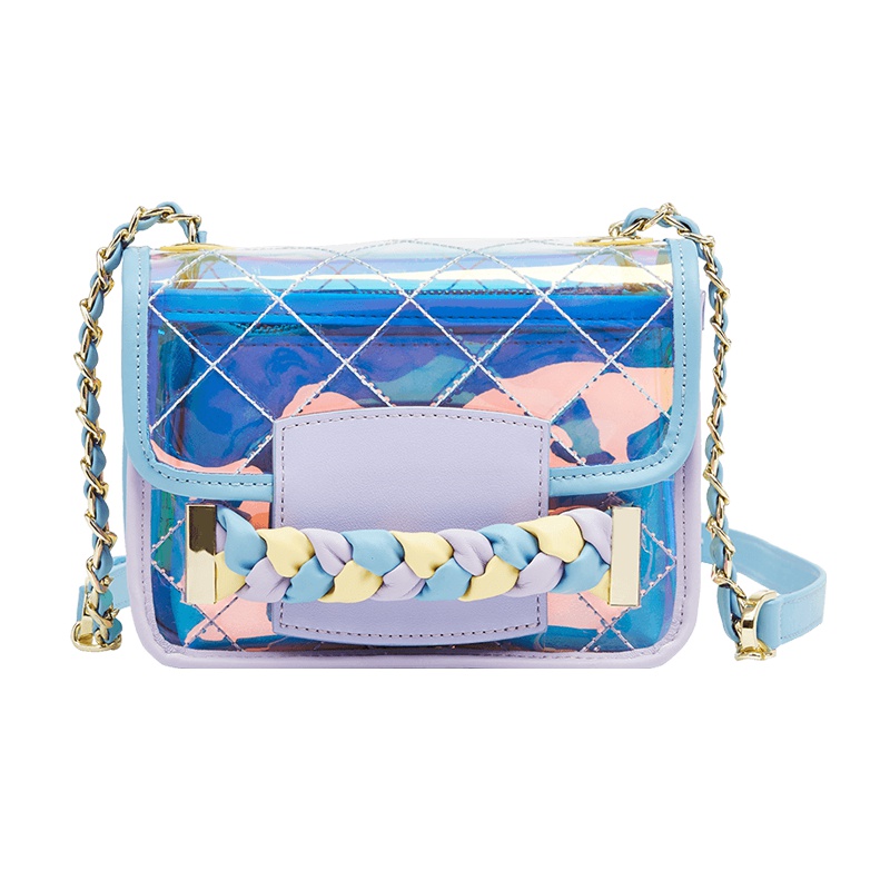 aza包包女2019春季新款时尚镭射女包小ck透明包包迷你小果冻包斜挎包