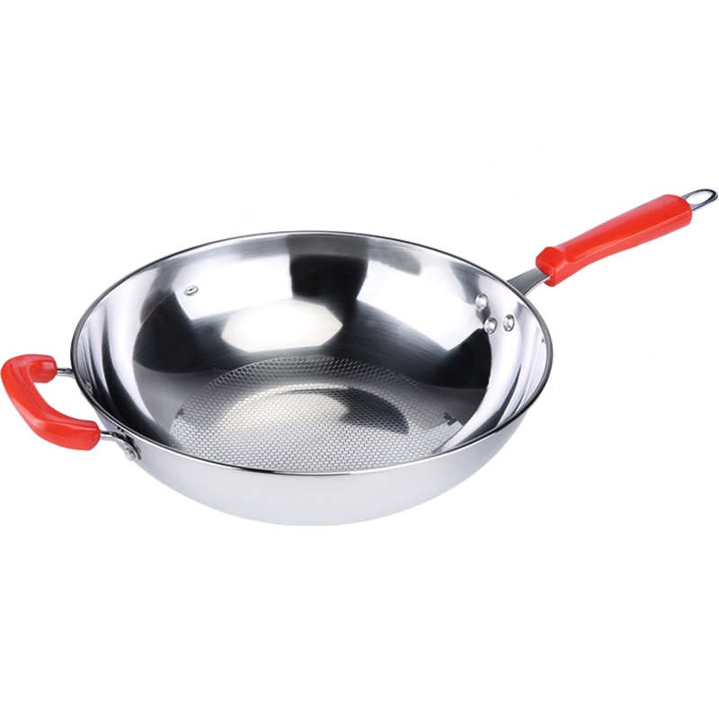 安尚32不锈钢健康炒菜锅大炒锅无涂层三层物理不粘锅电磁炉燃气灶通用少油烟家用厨房饭店烹饪厨房锅具带耳朵圆锅