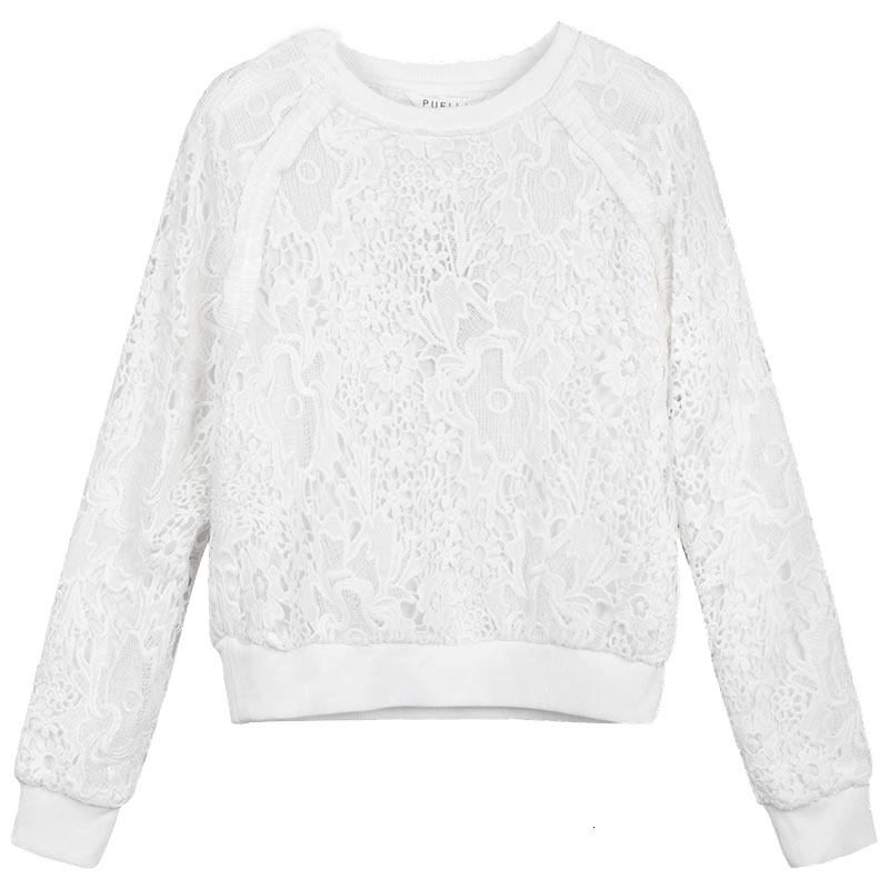 拉夏贝尔Puella秋装新款宽松学生套头圆领显瘦蕾丝卫衣女20011124