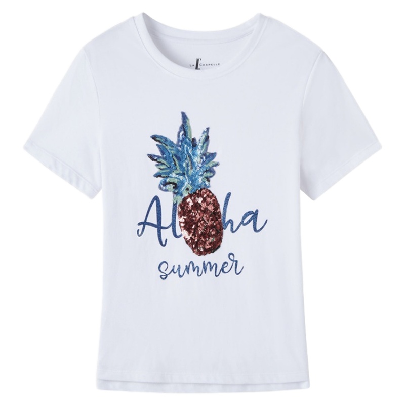 拉夏贝尔时尚新款夏装纯棉T恤女韩版时尚亮片百搭打底衫短袖上衣潮