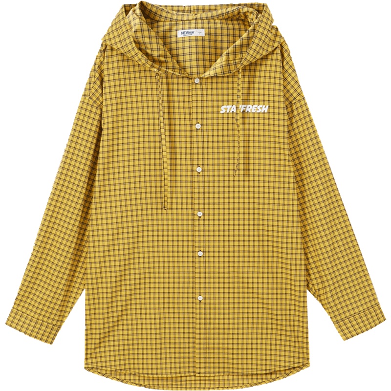 [1件5折价:82.5]美特斯邦威男品类双色格连帽长袖衬衫新款春季