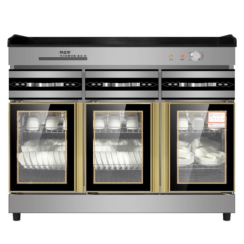 而派 500L三门暗拉手带抽屉大容量餐具消毒柜立式商用大理石台面不锈钢臭氧红外线中温烘干消毒碗柜餐厅客厅大排档茶水配餐柜