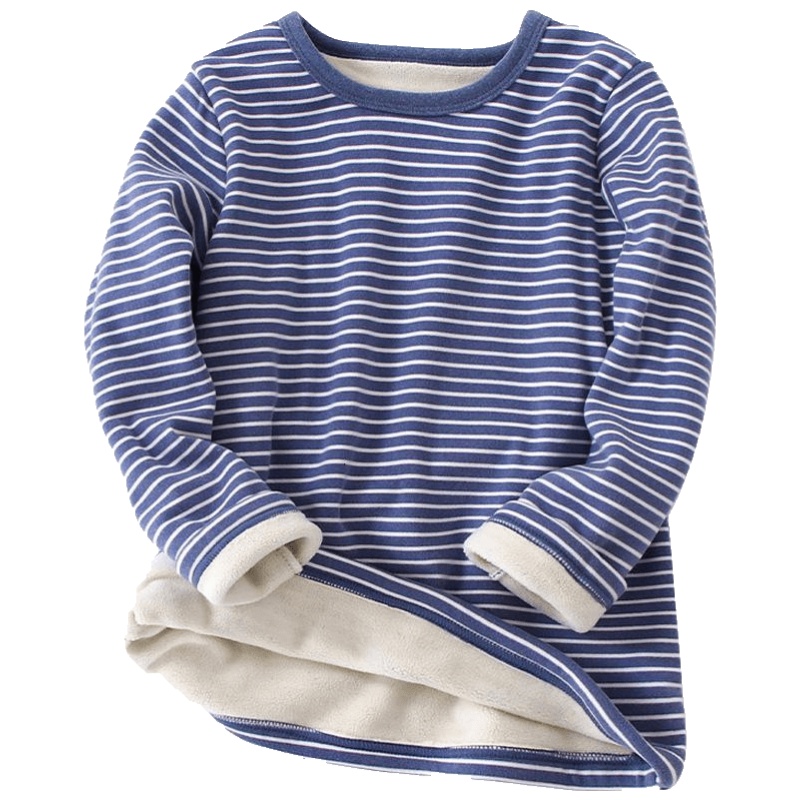 KIDS MAM&DAD秋冬儿童加绒加厚圆领条纹打底衫保暖内衣男童女童宝宝毛衣打底上衣