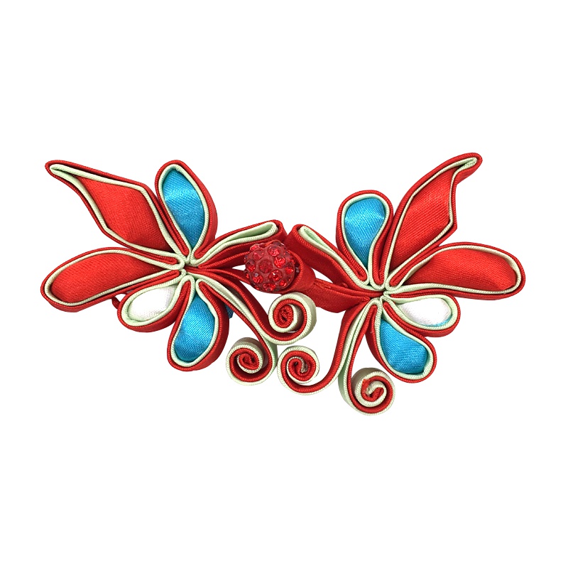 苏斯 中式古典手工盘扣立体高档带珠旗袍扣定做填心棉创意服装盘扣蝴蝶扣子 红嫩绿边+多色