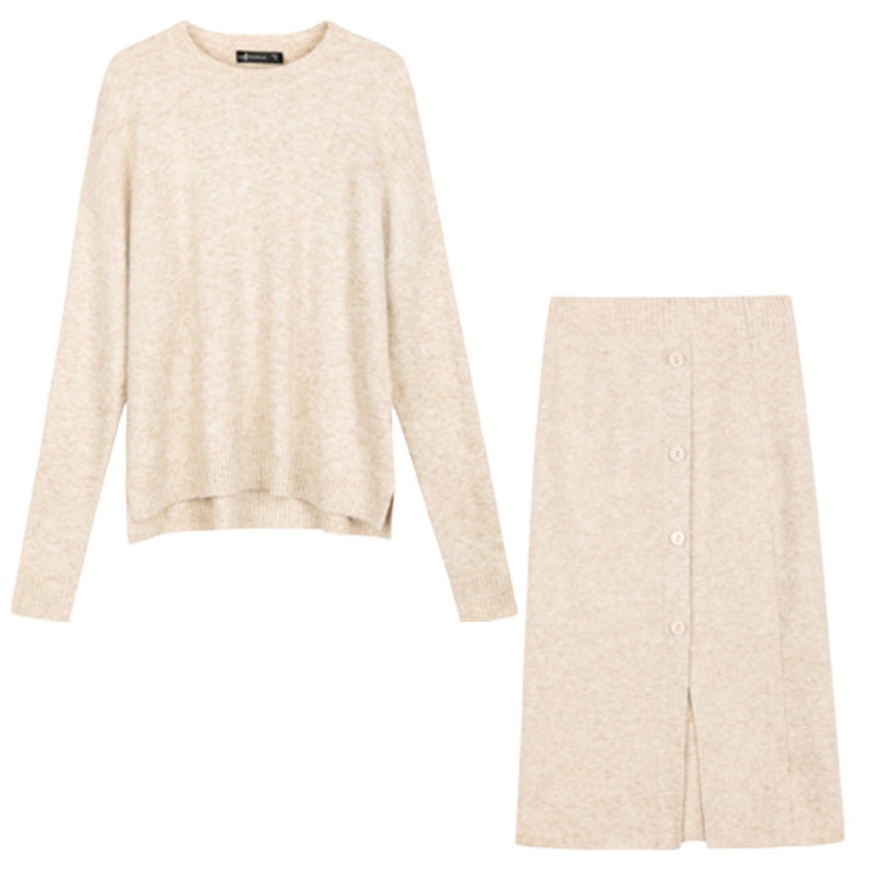 拉夏贝尔宽松毛织两件套春季小众设计感洋气直筒套装女10023044