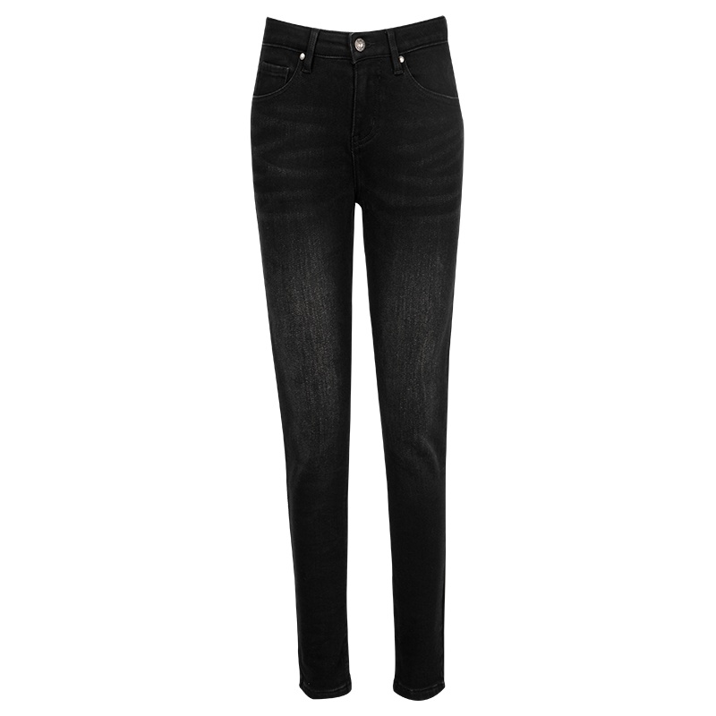 晚白2020冬季新品时尚简约高腰修身显瘦加绒牛仔裤小脚裤休闲裤女