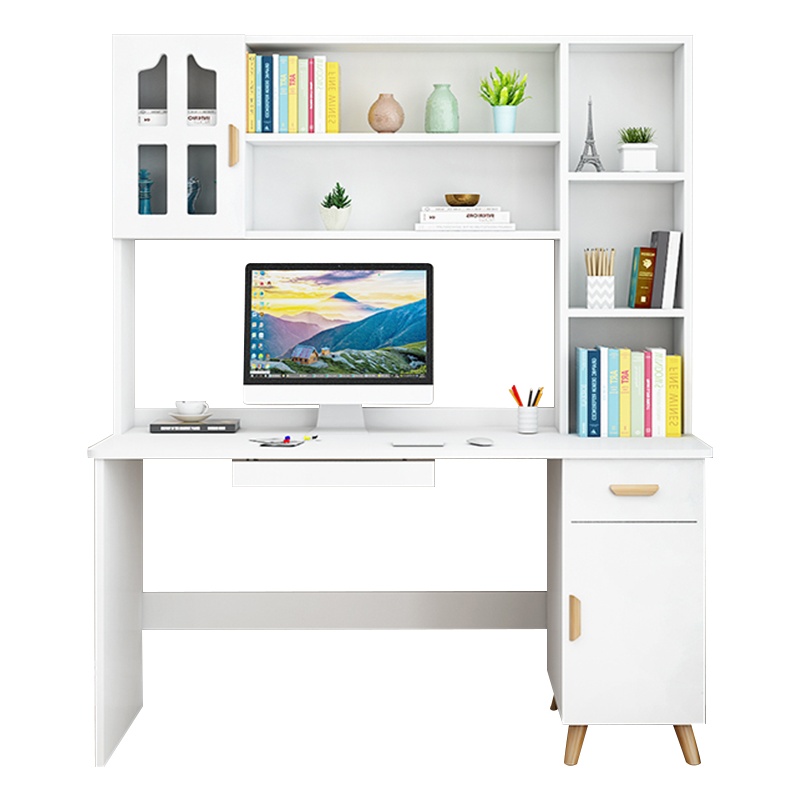铭威盾书桌书架组合简约家用学生书柜书架一体台式电脑桌卧室学习写字桌