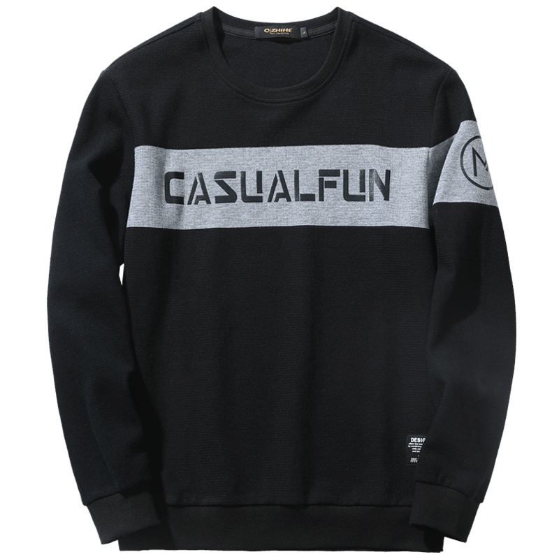 千纸鹤男士卫衣2019秋装宽松休闲印花圆领套头衫上衣男15155