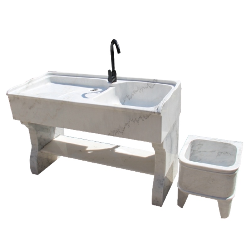 户外石头洗衣池阳台一体水槽大理石古达白色石材洗手盆家用整石水池