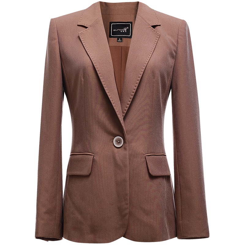 欧昵雪翻领一粒扣收腰长袖西装外套女修身显瘦西服