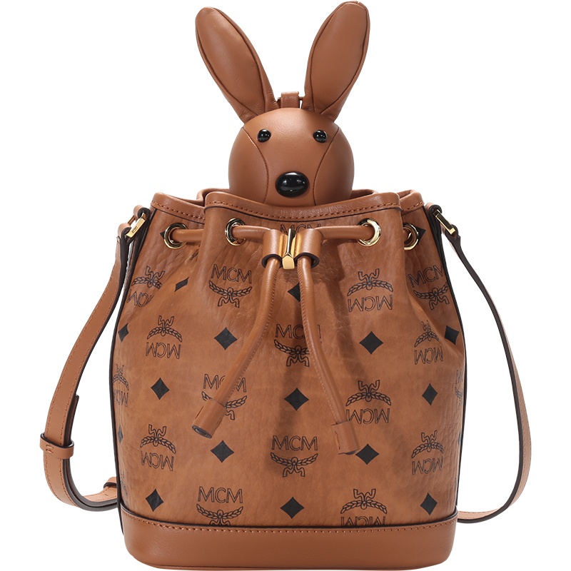 MCM 女士 涂层帆布配皮兔子抽绳单肩斜挎包水桶包迷你款 MWDAAXL03