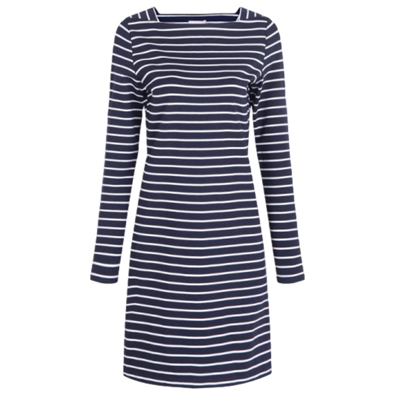 【福利款】拉夏贝尔冬款长袖一字领直筒裙条纹短款连衣裙
