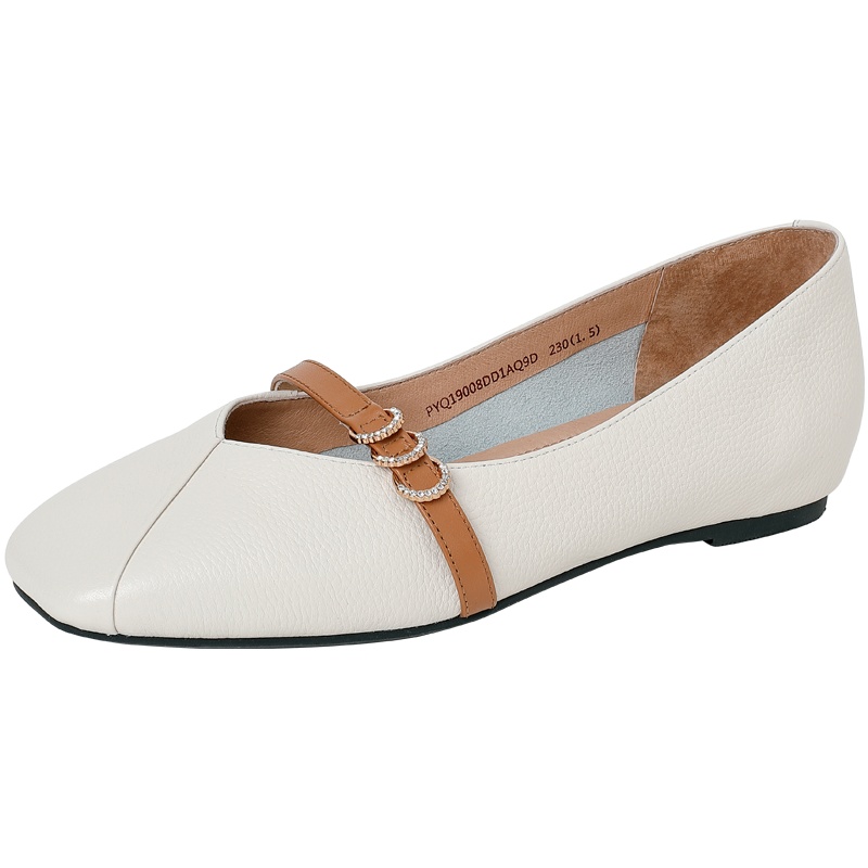 百田森奶奶鞋女新款软皮仙女鞋复古玛丽珍方头平底舒适单鞋