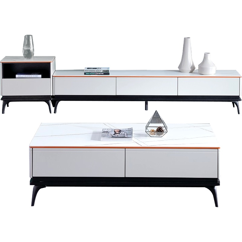 趣阁木业 电视柜 岩板茶几电视柜组合 简约现代电视墙柜套装 意式轻奢客厅小户型木质储物收纳地柜