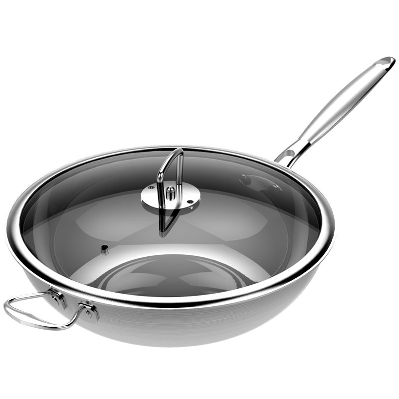 利仁(Liven)430食品级不锈钢 32cm大口径炒锅煎锅健康安全无涂层不粘锅 电磁炉燃煤气灶通用铁锅BX-C3208