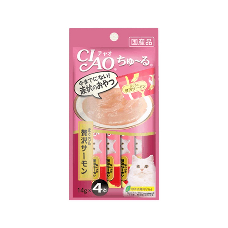 [3件8折]伊纳宝猫咪零食妙好啾噜布丁流质猫条猫零食猫湿粮 金枪鱼和三文鱼_14g*4(1包4支装)