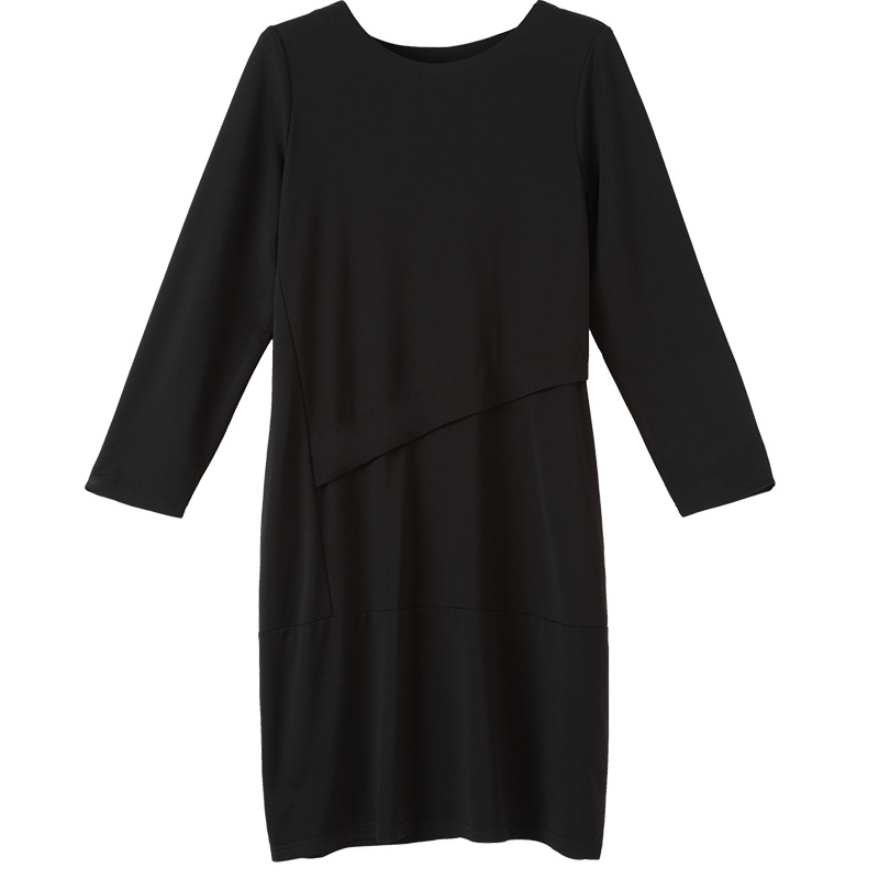 晚白2021春季新品时尚休闲纯色圆领长袖中长款宽松T恤裙连衣裙女