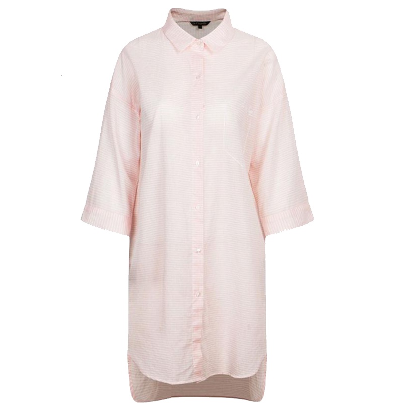 拉夏贝尔秋季女装显瘦条纹印花五分袖中长款外套衬衫女10012678