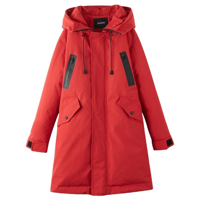 拉夏贝尔女装冬季新款韩版百搭修身连帽厚中长款羽绒服