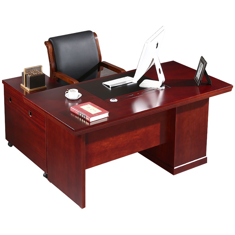 创世人 办公家具老板桌办公桌贴木皮油漆桌中班台写字桌主管桌单人位含侧柜1600*800*760mm