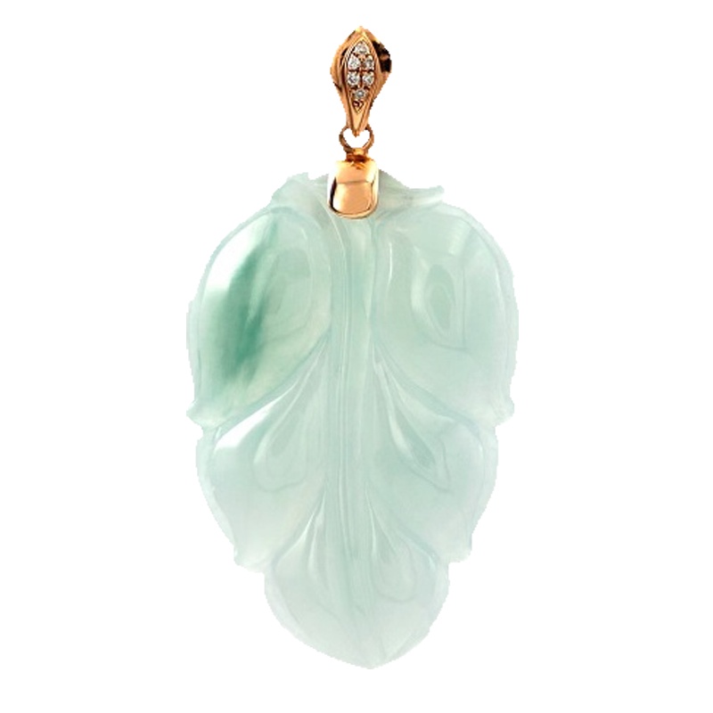 缘源珠宝 天然A货翡翠吊坠 18K镶嵌钻石翡翠吊坠 糯种飘绿 女款挂件 不含链