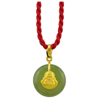 梦克拉 Mkela 足金镶和田玉吊坠 金玉佛 玉石吊坠 和田玉 油青 其他国内证书 金镶玉吊坠