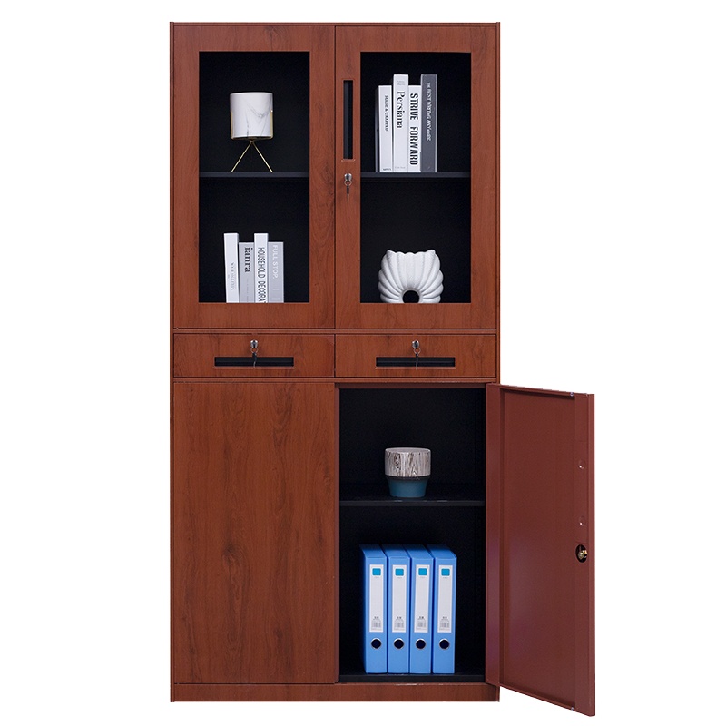 永格带锁储物矮柜书柜家用钢制木纹文件柜办公资料柜铁皮档案凭证柜子