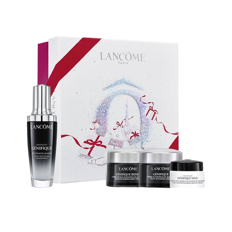【情人节礼物】Lancome兰蔻小黑瓶限定四件套装礼盒 小黑瓶精华50ml+发光眼霜5ml+小黑瓶日霜+晚各15ml