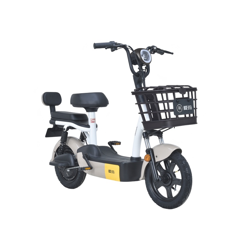 爱玛(AIMA)小电驴牛牛国潮来袭48V12AH铅酸电池时尚电动自行车源彩浅蓝+源彩橘