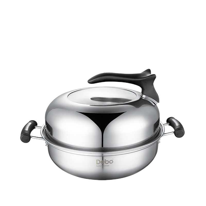 Debo 德铂蒸锅汤锅火锅28cm可立式防烫手柄可视化锅盖比特堡DEP-277 单个装