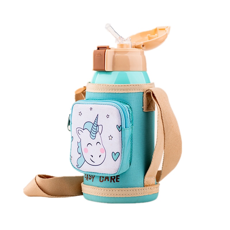 伊斯卡尔(Easy Care)600ml儿童防漏防喷保温杯婴儿学饮杯水杯宝宝吸管杯学生水壶蓝色孕婴童保温杯