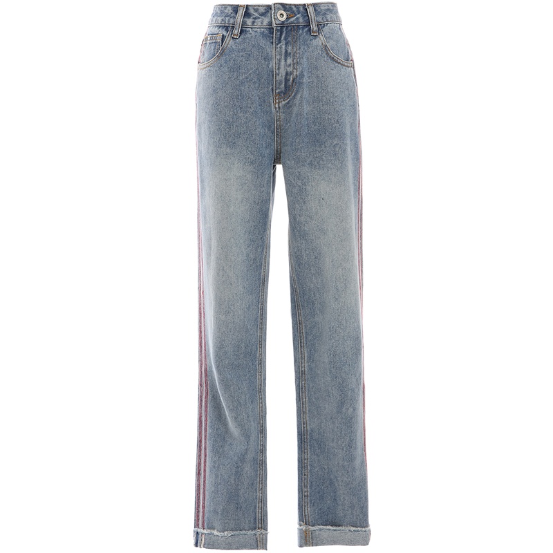 欧昵雪复古高腰显瘦直筒牛仔裤女宽松小脚九分哈伦裤