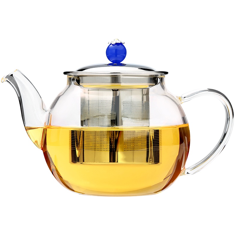 常生源 玻璃茶壶 耐热玻璃加厚泡茶壶滤网过滤带把水壶304不锈钢内胆壶 碧水蓝天壶