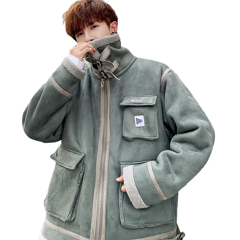 茜靓CHYLLIRN2020秋冬麂皮绒皮毛一体机械男士棉衣外套加厚保暖立领夹克机车服