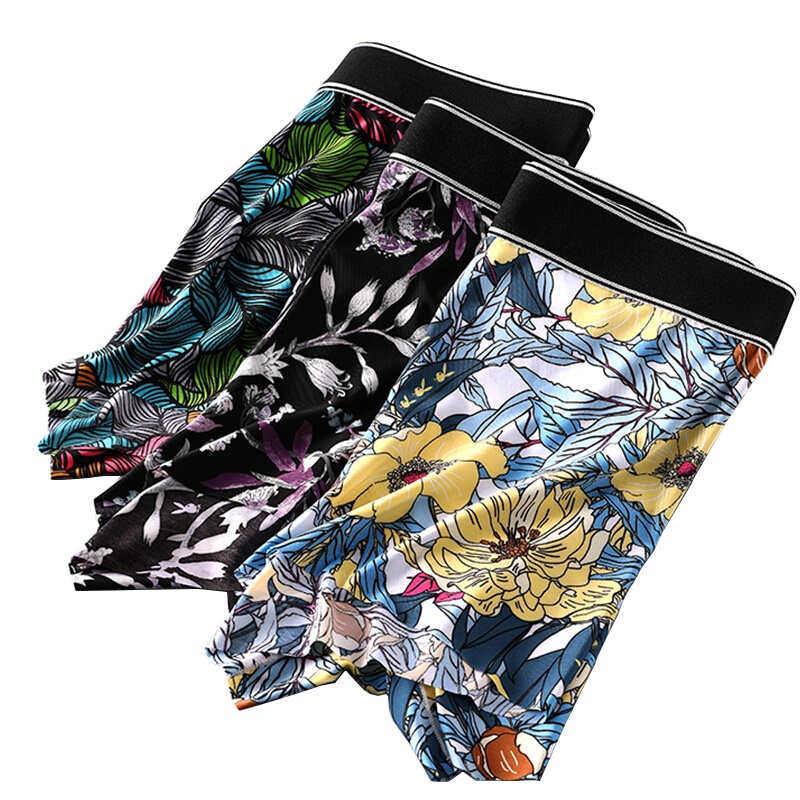 花花公子内裤男士内裤四角裤本草棉抗菌面料时尚印花潮流贴身舒适短裤头男裤衩3673-3礼盒装