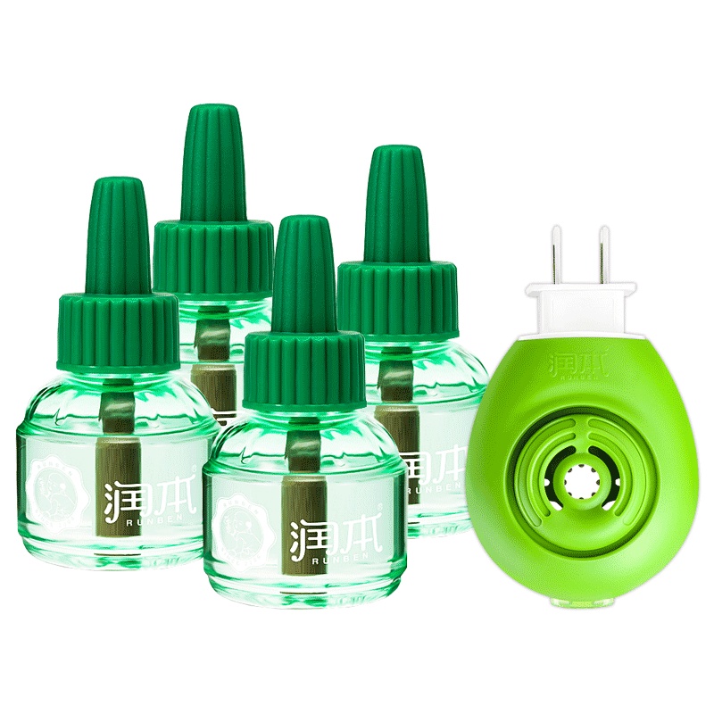 RUNBEN润本电热蚊香液套装婴儿驱蚊液无味无香味宝宝孕妇电蚊香儿童防蚊液 4瓶蚊香液+1个蚊香器