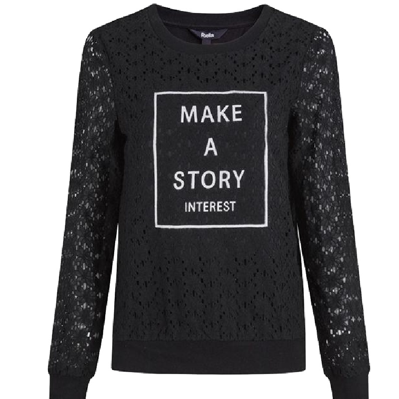 【福利款】拉夏贝尔puella 优雅印花镂空圆领长袖上衣蕾丝打底衫20008697